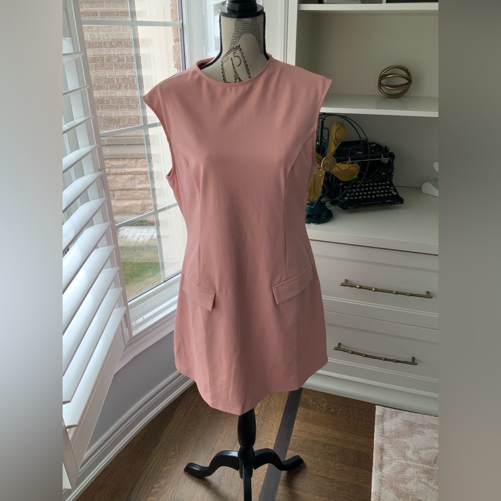 OTEN Cap Sleeve Mock Neck Mini A-Line Flare Pink Dress Womenโs Size XL NEW